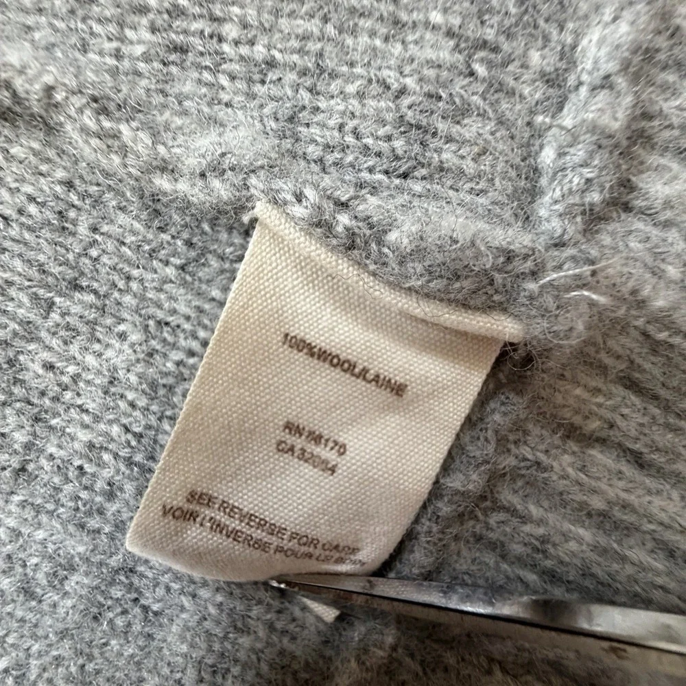Free People Sweater Small Faux Scarf  Cowl Neck Gray Wool Zip Crop Jacket Knit